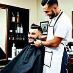 브래드이발소 에피소드 제목별 정리 - "A confident male barber in a modern barbershop setting, carefully using clippers on a client's hair...