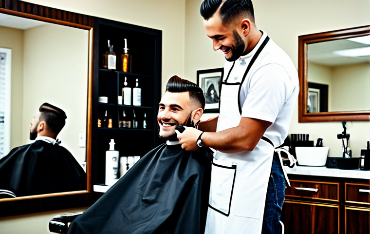 브래드이발소 에피소드 제목별 정리 - "A confident male barber in a modern barbershop setting, carefully using clippers on a client's hair...